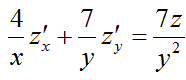 Показать, что функция z=y∙ln⁡(7x<sup>2</sup>-4y<sup>2</sup>) удовлетворяет уравнение 