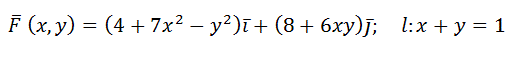 Вычислить непосредственно и с помощью формулы Грина работу векторного поля F(x;y) по контуру, ограниченному осями координат и прямой l (контур интегрирования следует обходить против движения часовой стрелки). <br /> F(x,y)=(4+7x<sup>2</sup>-y<sup>2</sup>)i+(8+6xy)j;   l:x+y=1