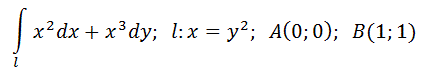Вычислить криволинейные интегралы по заданной кривой l от первой указанной точки до второй