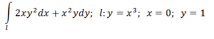 Вычислить криволинейный интеграл по замкнутому контуру в положительном направлении, используя формулу Грина