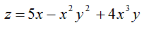 Найти частные производные первого порядка функций двух переменных: z = 5x - x<sup>2</sup>y<sup>2</sup> + 4x<sup>3</sup>y