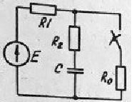 Вариант 17 <br />Дано: Е = 100 В, R0 = 20 Ом, R1 = 20 Ом, R2 = 10 Ом, C = 5 мкФ <br />Найти токи и напряжение на конденсаторе до коммутации и в установившемся режиме после коммутации.