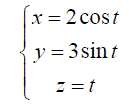 С помощью криволинейного интеграла первого рода найдите массу дуги пространственной материальной кривой <br />x = 2cos(t), <br />y = 3sin(t), <br />z = t <br />при 0 ≤ t ≤ π/2, если плотность вещества равна ρ (x,y,z) = xy/(3x<sup>2</sup> - 2y<sup>2</sup> +48)