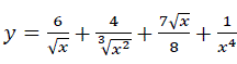 Найти производную функции y=6/√x + 4/∛x<sup>2</sup> +7√x/8 + 1/x<sup>4</sup>