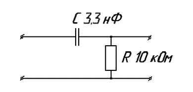 Расчет АЧХ и ФЧХ простейшего RC фильтра, с учетом разброса параметров, на заданной частоте среза. <br />Задание:  ФВЧ следующего типа (см. рисунок)<br />f<sub>ср</sub>(f<sub>гр</sub>) = 5 кГц
