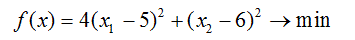Методы второго порядка <br /> Решить задачу <br /> f(x) = 4(x<sub>1</sub> - 5)<sup>2</sup> + (x<sub>2</sub>-6)<sup>2</sup> → min методом Ньютона-Рафсона из точки x<sup>0</sup> = (8,9)<sup>Т</sup>, μ<sup>0</sup> = 20, ε<sub>1</sub> = ε<sub>2</sub> = 0,1 .