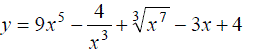 Найти производную функции y = 9x<sup>5</sup> - (4/x<sup>3</sup>) + ∛(x<sup>7</sup>) - 3x + 4