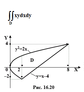 Вычислить двойной интеграл ∫∫<sub>D</sub>xydxdy, если область D ограничена:  <br />1)	прямой y=x–4 и параболой y<sup>2</sup>=2x;  <br />2) эллипсом x<sup>2</sup>+y<sup>2</sup>/4=1