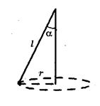 Рассмотрите движение конического маятника (груз на нити движется по окружности в горизонтальной плоскости) и выразите период движения по окружности через длину нити l и угол α отклонения от вертикали (см. рисунок). Докажите, что при малых углах α периоды конического маятника и обычного математического маятника с той же длиной нити равны. 