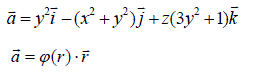 Является ли соленоидальным поле a = y<sup>2</sup>i - (x<sup>2</sup> + y<sup>2</sup>)j + z(3y<sup>2</sup> + 1)k ?<br />При каком условии векторное поле a = φ(r) · r будет соленоидальным?
