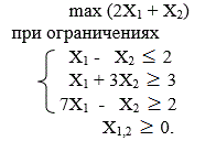 Графическим способом решить ЗЛП   max (2Х<sub>1</sub> + Х<sub>2</sub>) при ограничениях (рис)