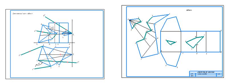 Построить развертки пересекающихся многогранников - прямой призмы с пирамидой. Показать на развертках линию их пересечения.                                                  