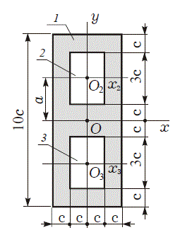 Для сечения, изображенного на рисунке определить положение главных центральных осей, вычислить главные центральные моменты инерции и моменты сопротивления.