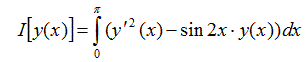 Дан функционал. Найти экстремали функционала, удовлетворяющие граничным условиям y(0) = –1, y(π) = 0.