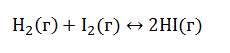Вычислить константу равновесия и равновесные концентрации веществ в системе H<sub>2</sub>(г)+ I<sub>2</sub>(г)↔ 2HI(г) если их начальные концентрации [H<sub>2</sub>] – 0,6 моль/л, и иода – 1,3 моль/л, а равновесная концентрация [HI] − 0,8 моль/л.