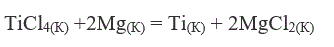 Возможно ли получение металлического титана по реакции:  TiCl<sub>4</sub>(К) +2Mg(К) = Ti(К) + 2MgCl<sub>2</sub>(К)   Ответ подтвердить расчетом  ΔG<sup>0</sup> .