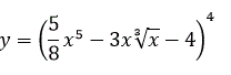 Найти производные функций  y=(5/8x<sup>5</sup>-3x∛x-4)<sup>4</sup>