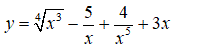 Продифференцировать данную функцию <br /> y=∜(x<sup>3</sup>)-(5/x)+(4/x<sup>5</sup>) +3x 