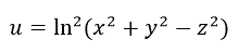 Найти полный дифференциал функции u = ln<sup>2</sup>(x<sup>2</sup> + y<sup>2</sup> - z<sup>2</sup>)