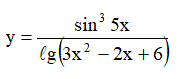 Продифференцировать данную функцию <br /> y = sin<sup>3</sup>(5x)/(lg(3x<sup>2</sup> - 2x + 6))