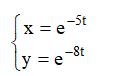 Найти y′ и y″ <br /> x = e<sup>-5t</sup> <br /> y = e<sup>-8t</sup>