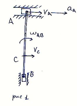 Дано: AB = 30 см, AC = 20 см, V<sub>A </sub>= 20 cм/с, a<sub>A</sub> = 20 cм/с<sup>2</sup>. Найти для заданного положения механизма скорости и ускорения точек B и С, а также угловую скорость и угловое ускорение звена, которому эти точки принадлежат. (задача К-3, вариант 12)