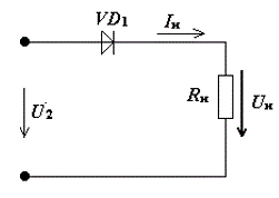 Для однополупериодной схемы выпрямления без фильтра, определить коэффициент трансформации трансформатора, максимальное обратное напряжение на диоде, если выпрямленное напряжение на нагрузке 30 В и напряжение на первичной обмотке трансформатора 220 В (50 Гц).