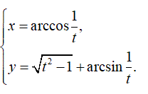 Найти производную y'<sub>x </sub> <br /> x = arccos(1/t) <br /> y = √(t<sup>2</sup> - 1) + arcsin(1/t)