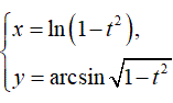 Найти производную y'<sub>x </sub> <br /> x = ln(1 - t<sup>2</sup>) <br /> y = arcsin√(1 - t<sup>2</sup>)