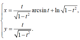 Найти производную <br /> x = (t/(√(1 - t<sup>2</sup>)))arcsin(t) + ln√(1 - t<sup>2</sup>) <br /> y = t/(√(1 - t<sup>2</sup>))