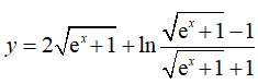 Найти производную <br /> y = 2√(ex+ 1) + ln((√(e<sup>x</sup> + 1) - 1)/(√(e<sup>x</sup> + 1) + 1))
