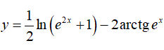 Найти производную <br /> y = 1/2ln(e<sup>2x</sup> + 1) - 2arctg(e<sup>x</sup>)