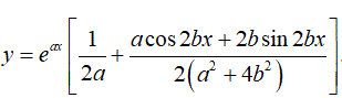 Найти производную <br /> y = eax [1/2a + ((acos(2bx) + 2bsin(2bx)/(2(a<sup>2</sup> + 4b<sup>2</sup>))]