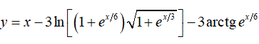Найти производную <br /> y = x - 3ln[(1 + e<sup>x/6</sup>)√(1 + e<sup>x/3</sup>)] - 3arctge<sup>x/6</sup>