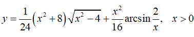 Найти производную <br /> y = 1/24(x<sup>2</sup> + 8)√(x<sup>2</sup>  - 4) + (x<sup>2</sup>/16)arcsin(2/x), x > 0