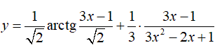 Найти производную <br /> > y = 1/√2arctg((3x - 1)/√2) + 1/3·((3x - 1)/(3x<sup>2</sup> - 2x + 1))
