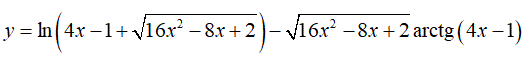 Найти производную <br /> y = ln(4x - 1 + √(16x<sup>2</sup> - 8x + 2)) - √(16x<sup>2</sup> - 8x + 2)acrtg(4x - 1)