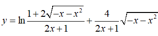 Найти производную <br /> y = ln(1 + 2√(-x - x<sup>2</sup>)/(2x + 1)) + (4/(2x + 1))·√(-x - x<sup>2</sup>)