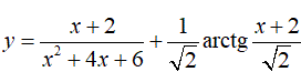 Найти производную <br /> y = ((x + 2)/(x<sup>2</sup> + 4x + 6)) + 1/√(2)arctg((x+2)/√2)