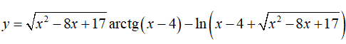 Найти производную <br /> y = √(x<sup>2</sup> - 8x + 17)arctg(x - 4) - ln(x - 4 + √(x<sup>2</sup> - 8x +17))