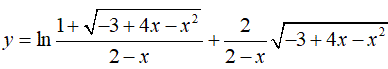 Найти производную <br /> y = ln((1 + √(-3 + 4x - x<sup>2</sup>))/2 - x) + (2/(2 - x))·√(-3 + 4x - x<sup>2</sup>)