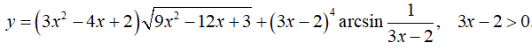 Найти производную <br /> y = (3x<sup>2</sup> - 4x + 2)·√(9x<sup>2</sup> - 12x + 3) + (3x - 2)<sup>4</sup>arcsin(1/(3x - 2)), 3x - 2 > 0