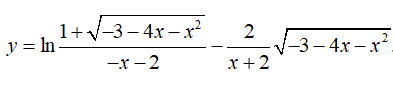 Найти производную <br /> y = ln((1 + √(-3 - 4x - x<sup>2</sup>))/(-x -2)) - (2/(x+ 2))√(-3 - 4x - x<sup>2</sup>)