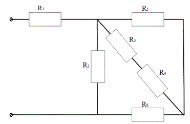 Дано: R1 = 4 Ом, R2 = 15 Ом, R3 = 10 Ом, R4 = 5 Ом, R5 = 10 Ом, R6 = 4 Ом <br />I6 = 16 A <br />Определить токи в ветвях, общее напряжение цепи. Составить баланс мощностей.