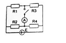 Дано: Е = 40 В, R<sub>1</sub> = R<sub>4</sub> = 6 Ом, R<sub>2</sub> = R<sub>3</sub> = 4 Ом. Определить токи в ветвях схемы при замкнутом и разомкнутом ключе. 