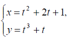 Найти производную y′<sub>x</sub> от функции, заданной параметрически при t = 1 <br /> x = t<sup>2</sup> + 2t + 1 <br /> y = t<sup>3</sup> + t
