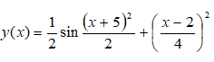 Табулирование функции (отчет о практической работе) <br /> Цель работы <br /> Создание, форматирование электронной таблицы, выполнение вычислений в электронной таблице. <br /> Задание<br />  Протабулировать функцию  y(x) = 1/2sin((x+5)<sup>2</sup>/2)  + ((x-2)/4)<sup>2</sup> на заданном интервале  x ∈ [a<sub>x</sub>, b<sub>x</sub>],  a<sub>x</sub> = -π/2, b<sub>x</sub> = 2π  c шагом h<sub>x</sub> = 0,1 .