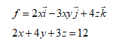 Вычислить поток вектора f = 2xi - 3xyj + 4zk  через часть поверхности 2x + 4y + 3z = 12, лежащую в первом октанте.