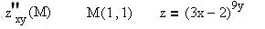 Вычислить z''<sub>xy</sub>(M) в точке M(1,1): z = (3x - 2)<sup>9y</sup>