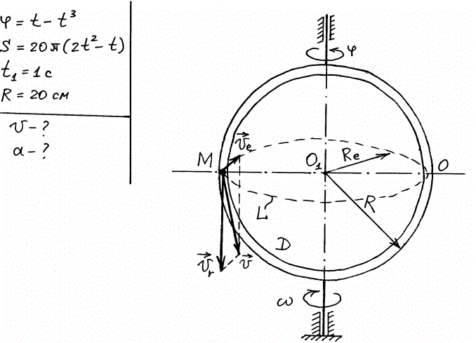<b>Задача 3.12.3</b><br />Определить скорость и ускорение точки в заданный момент времени